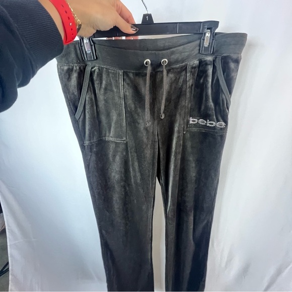 Bebe,  Velvet Joggers, Y2L 90’s sweatpants Low Rise Flare Bebe Gray  XL - Picture 14 of 17